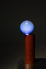 Load image into Gallery viewer, Handcrafted Balanced Lamp, featuring a unique design with a hand-blown glass shade and a wooden base made from reclaimed native timber