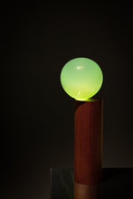 Load image into Gallery viewer, Handcrafted Balanced Lamp, featuring a unique design with a hand-blown glass shade and a wooden base made from reclaimed native timber