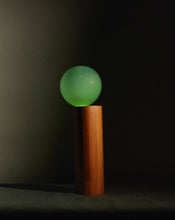 Load image into Gallery viewer, Handcrafted Balanced Lamp, featuring a unique design with a hand-blown glass shade and a wooden base made from reclaimed native timber