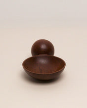 Load image into Gallery viewer, A hand carved spoon made of miro on a white back ground, the spoon bowl is deep and round and the handle is a hand carved sphere.