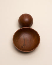 Load image into Gallery viewer, A hand carved spoon made of miro on a white back ground, the spoon bowl is deep and round and the handle is a hand carved sphere.