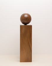 Load image into Gallery viewer, Hand-carved swamp kauri candleholder, featuring a spherical base atop a square block, part of the Moon Series collection.