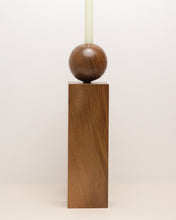 Load image into Gallery viewer, Hand-carved swamp kauri candleholder, featuring a spherical base atop a square block, part of the Moon Series collection.