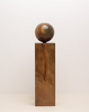 Load image into Gallery viewer, Hand-carved swamp kauri candleholder, featuring a spherical base atop a square block, part of the Moon Series collection.