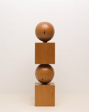 Load image into Gallery viewer, Hand-carved kauri candleholder from the Moon Series, featuring a spherical base atop a square block.
