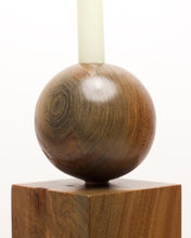 Load image into Gallery viewer, Hand-carved swamp kauri candleholder, featuring a spherical base atop a square block, part of the Moon Series collection.