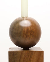 Load image into Gallery viewer, Hand-carved swamp kauri candleholder, featuring a spherical base atop a square block, part of the Moon Series collection.