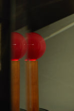 Load image into Gallery viewer, Handcrafted Balanced Lamp, featuring a unique design with a hand-blown glass shade and a wooden base made from reclaimed native timber