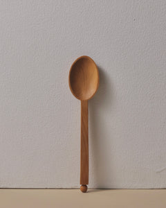 Handcrafted Oval Eating Spoon in Swamp Kauri Square Handle Sphere at Base