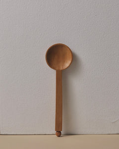 Handcrafted Round Coffee Spoon in Swamp Kauri Square Handle Sphere at Base