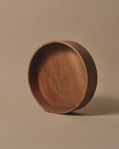 Large round handcrafted Swamp Kauri bowl with thick base and a square edge.