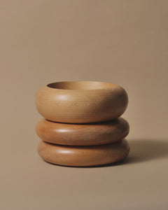 A stack of Round Kauri bowls with a soft rounded edde.